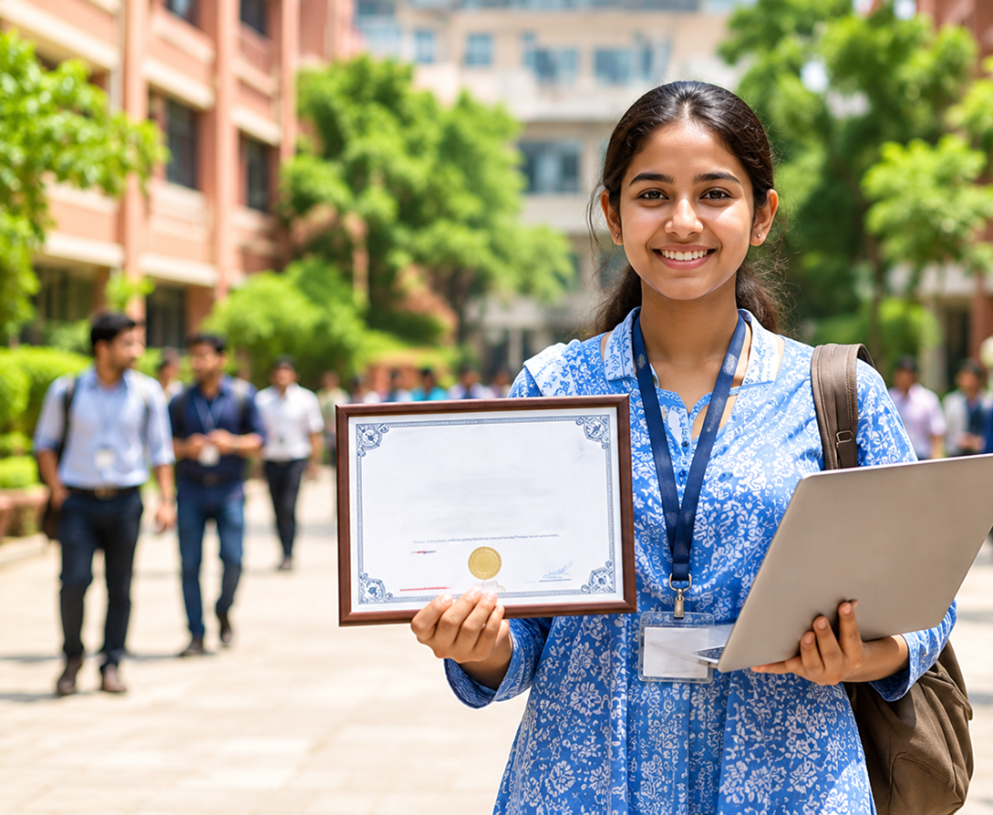 স্কলারশিপের সনদ হাতে একজন শিক্ষার্থী